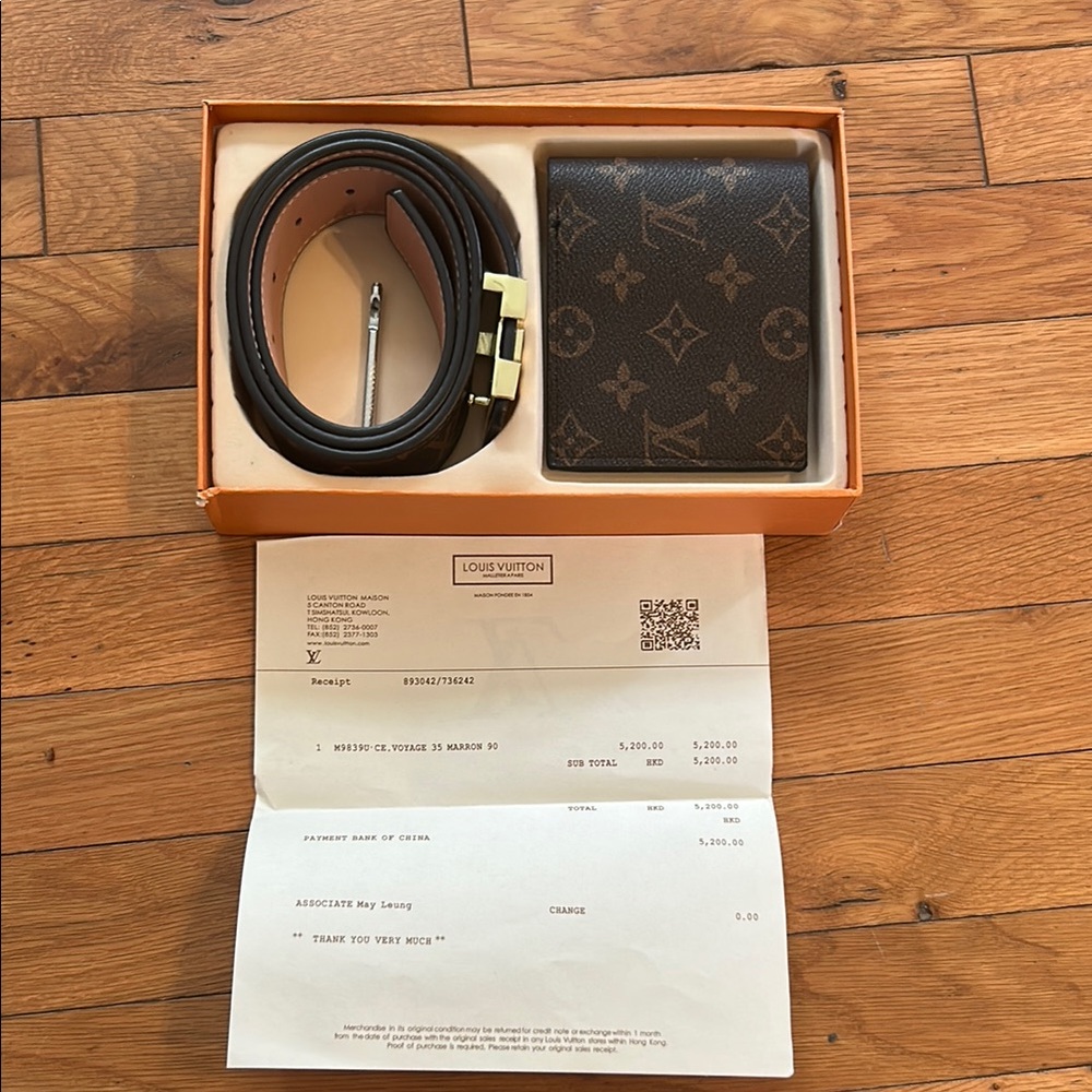 Louis Vuitton Brown Monogram Belt and Wallet